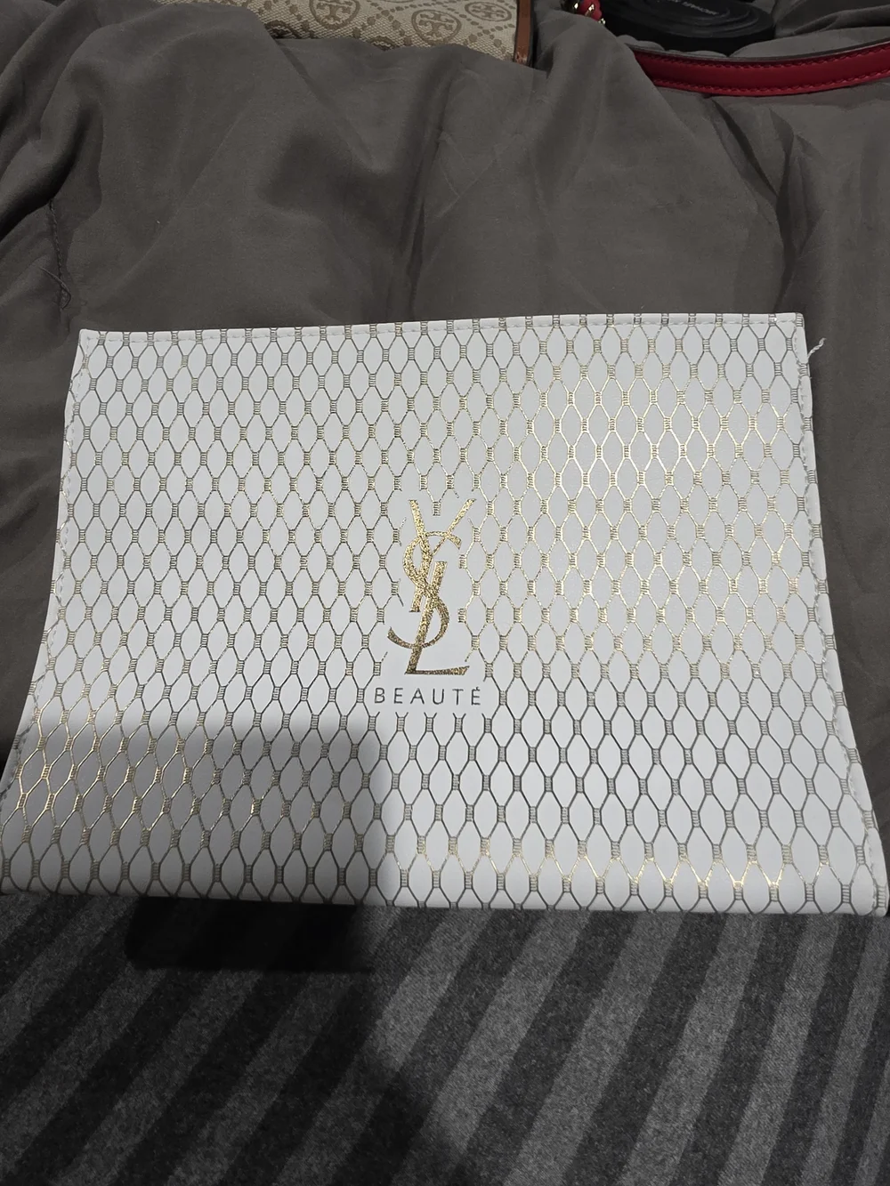 YVES SAINT LAURENT White & Gold Cosmetic Pouch